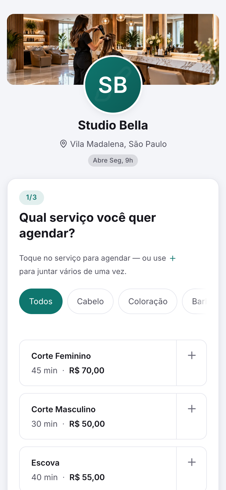 Página de agendamento no celular